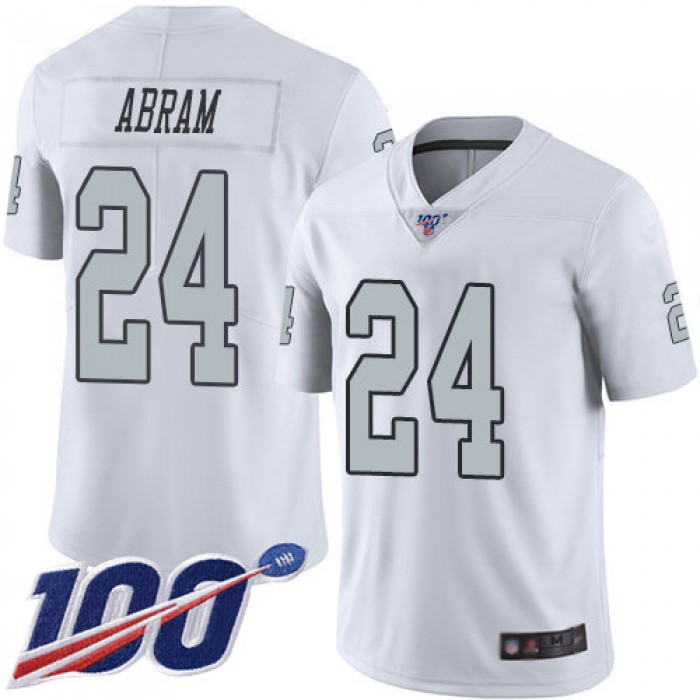 Nike Raiders #24 Johnathan Abram White Men's Stitched NFL Limited Rush 100th Season Jersey