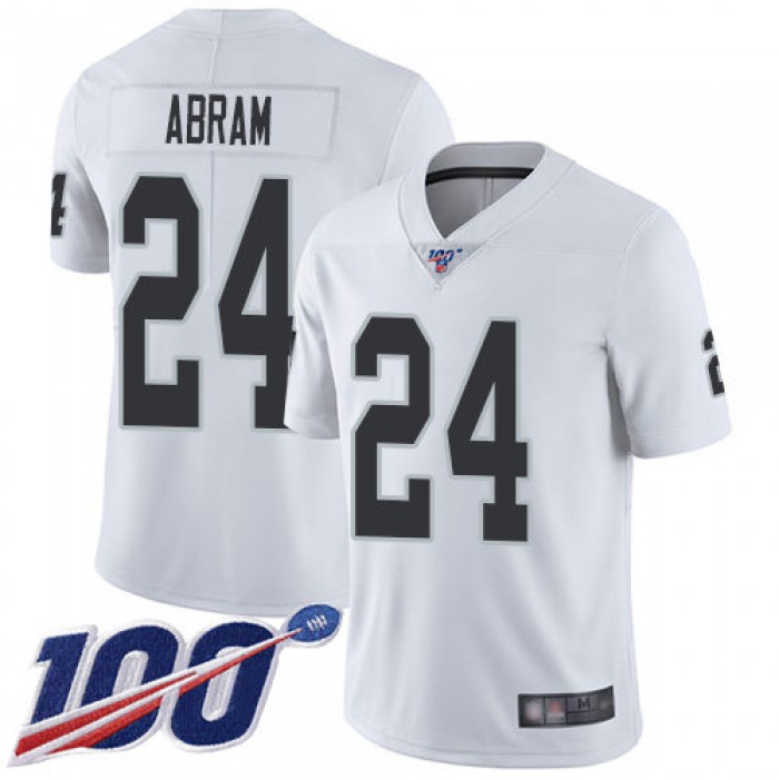 Nike Raiders #24 Johnathan Abram White Men's Stitched NFL 100th Season Vapor Limited Jersey
