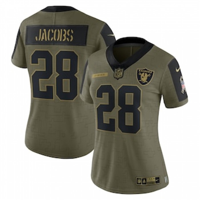 Women's Las Vegas Raiders #28 Josh Jacobs Nike Olive 2021 Salute To Service Limited Player Jersey