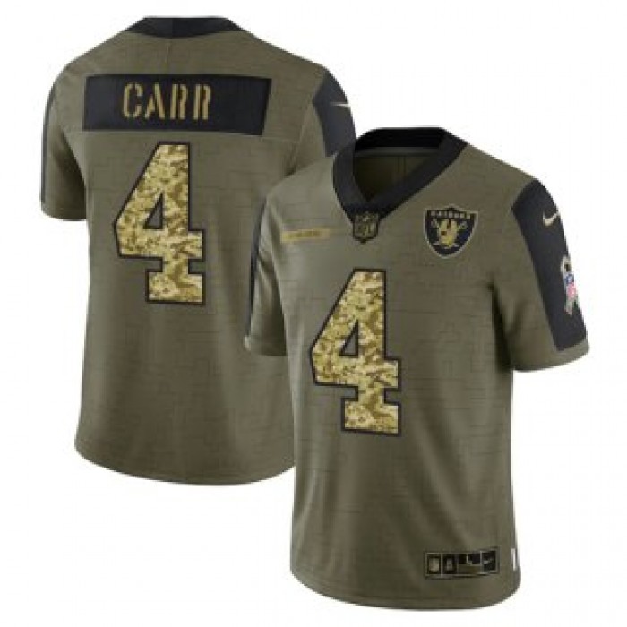 Men's Olive Las Vegas Raiders #4 Derek Carr 2021 Camo Salute To Service Limited Stitched Jersey