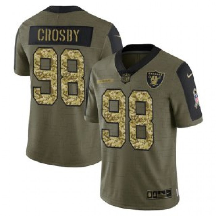 Men's Olive Las Vegas Raiders #98 Maxx Crosby 2021 Camo Salute To Service Limited Stitched Jersey