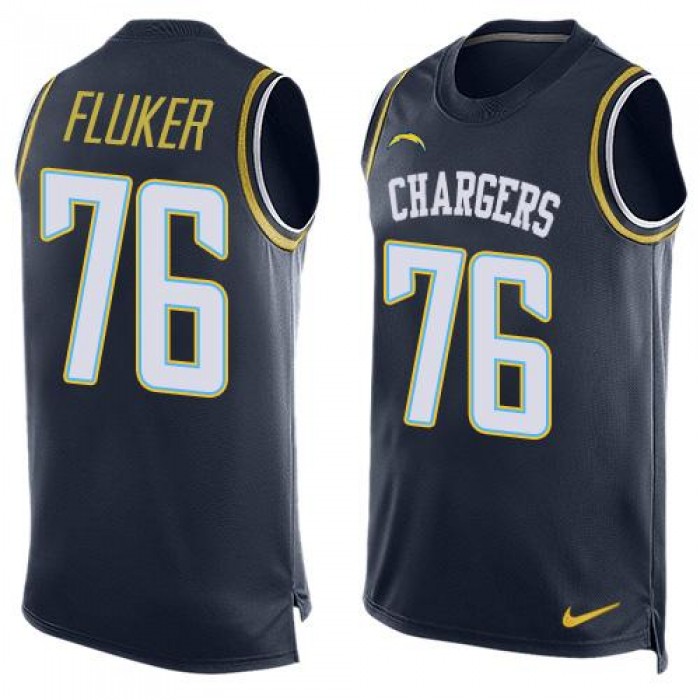 Men's San Diego Chargers #76 D.J. Fluker Navy Blue Hot Pressing Player Name & Number Nike NFL Tank Top Jersey