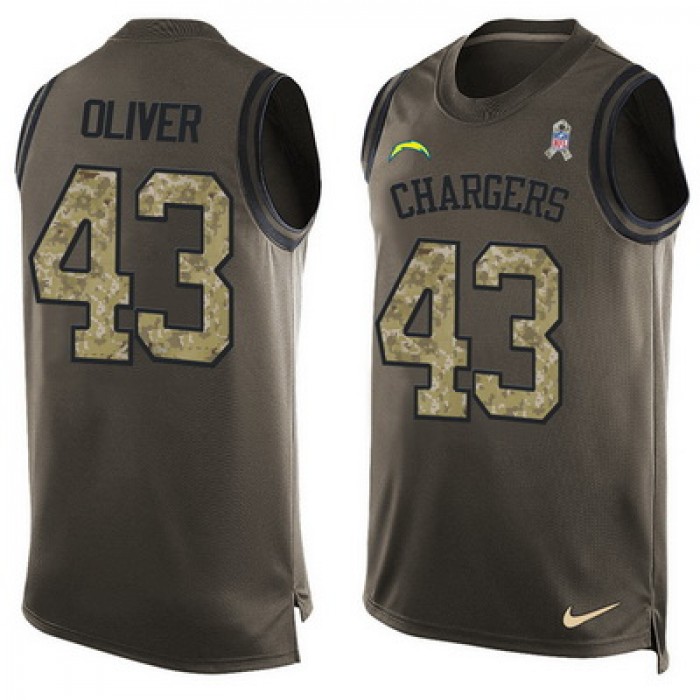 Men's San Diego Chargers #43 Branden Oliver Green Salute to Service Hot Pressing Player Name & Number Nike NFL Tank Top Jersey