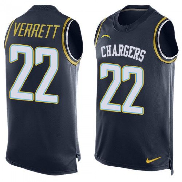 Men's San Diego Chargers #22 Jason Verrett Navy Blue Hot Pressing Player Name & Number Nike NFL Tank Top Jersey