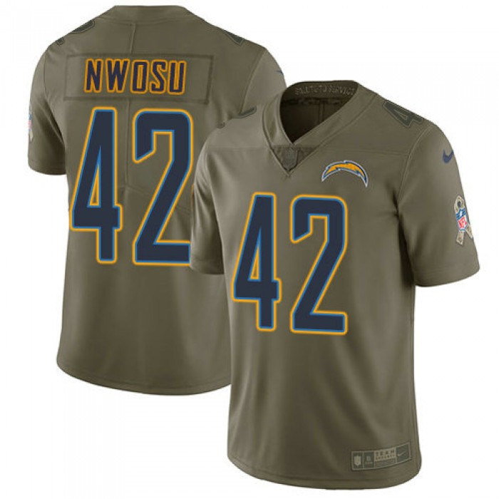 Youth Nike Chargers 42 Uchenna Nwosu Olive Stitched NFL Limited 2017 Salute To Service Jersey