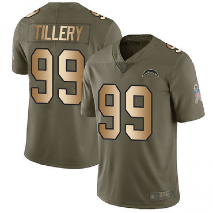 Chargers #99 Jerry Tillery Olive Gold Men's Stitched Football Limited 2017 Salute To Service Jersey