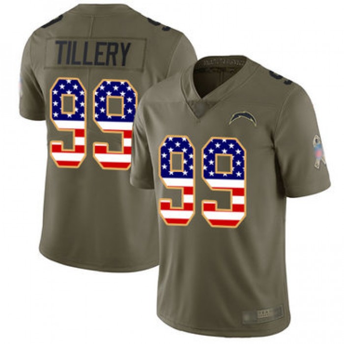 Chargers #99 Jerry Tillery Olive USA Flag Men's Stitched Football Limited 2017 Salute To Service Jersey