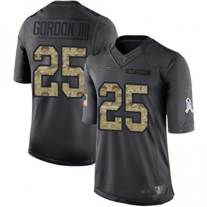 Chargers #25 Melvin Gordon III Black Men's Stitched Football Limited 2016 Salute to Service Jersey