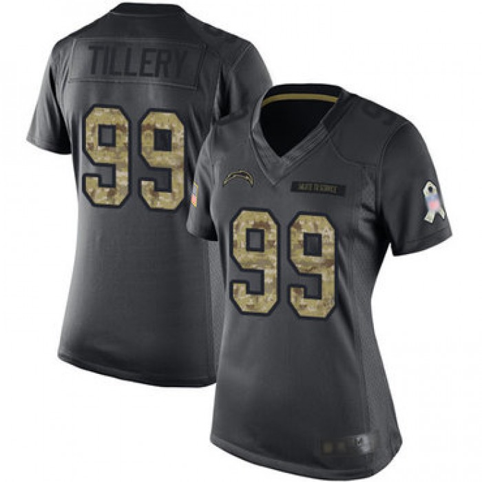 Chargers #99 Jerry Tillery Black Women's Stitched Football Limited 2016 Salute to Service Jersey