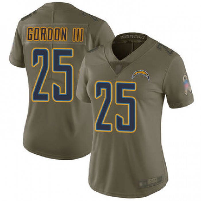 Chargers #25 Melvin Gordon III Olive Women's Stitched Football Limited 2017 Salute to Service Jersey