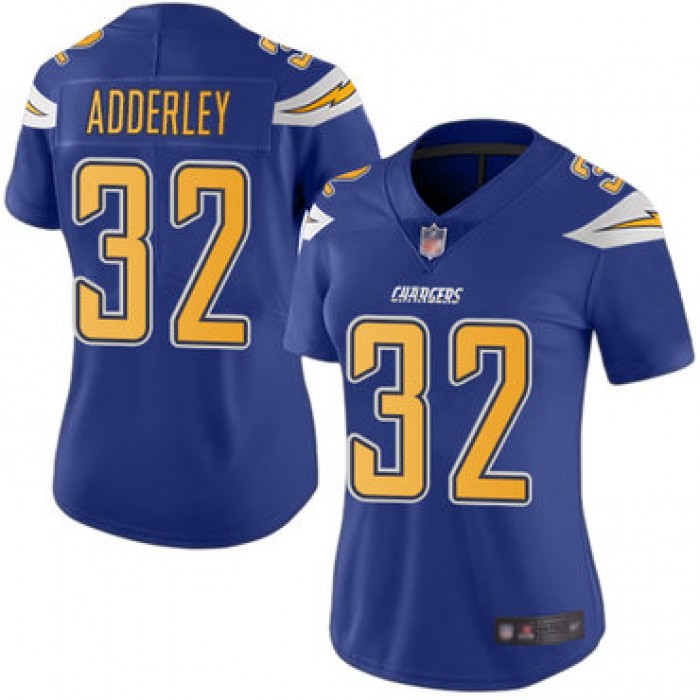 Chargers #32 Nasir Adderley Electric Blue Women's Stitched Football Limited Rush Jersey