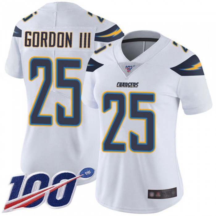 Nike Chargers #25 Melvin Gordon III White Women's Stitched NFL 100th Season Vapor Limited Jersey