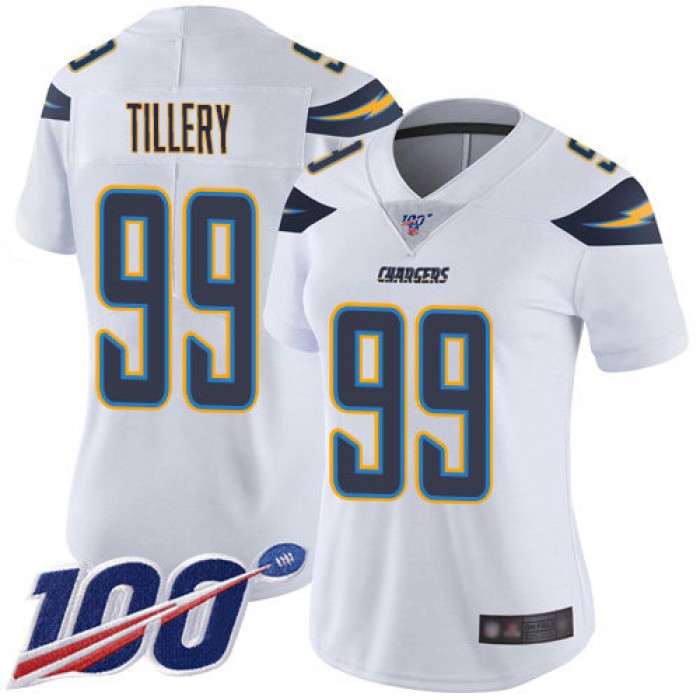 Nike Chargers #99 Jerry Tillery White Women's Stitched NFL 100th Season Vapor Limited Jersey