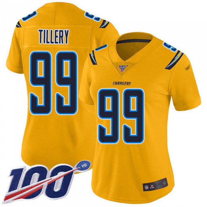 Nike Chargers #99 Jerry Tillery Gold Women's Stitched NFL Limited Inverted Legend 100th Season Jersey