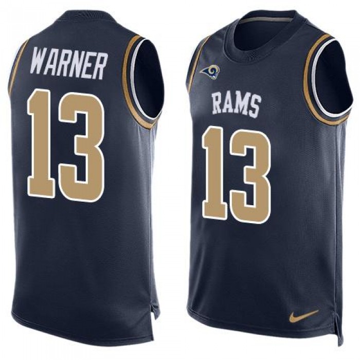 Men's Los Angeles Rams #13 Kurt Warner Navy Blue Hot Pressing Player Name & Number Nike NFL Tank Top Jersey