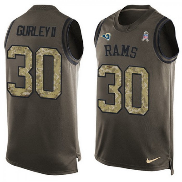 Men's Los Angeles Rams #30 Todd Gurley II Green Salute to Service Hot Pressing Player Name & Number Nike NFL Tank Top Jersey