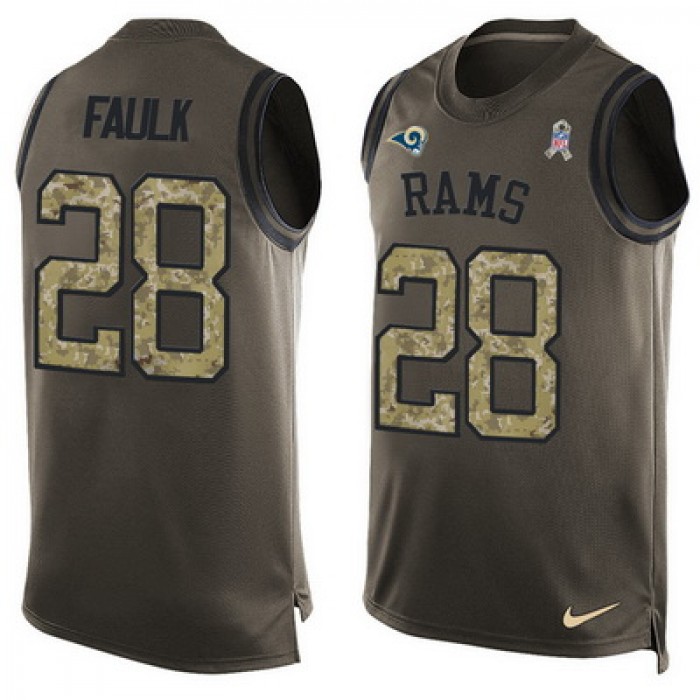 Men's Los Angeles Rams #28 Marshall Faulk Green Salute to Service Hot Pressing Player Name & Number Nike NFL Tank Top Jersey