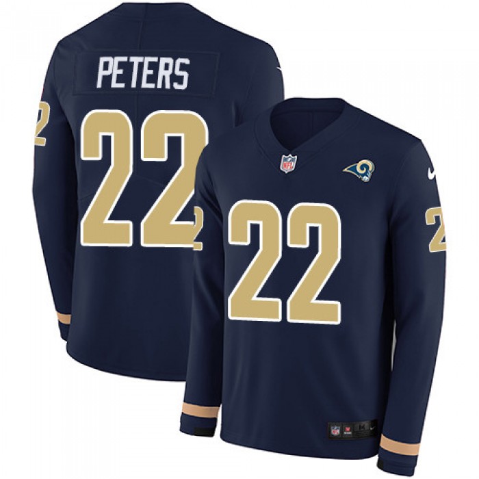 Nike Rams #22 Marcus Peters Navy Blue Team Color Men's Stitched NFL Limited Therma Long Sleeve Jersey