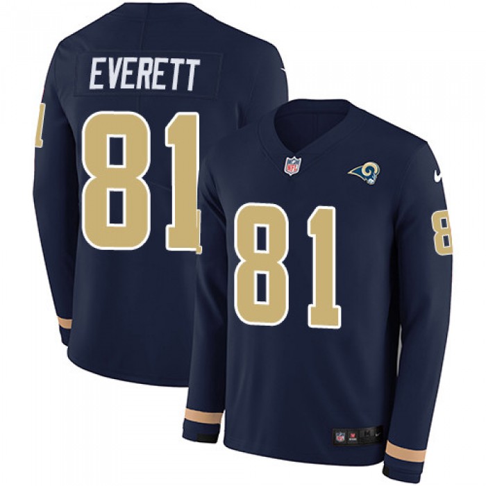 Nike Rams #81 Gerald Everett Navy Blue Team Color Men's Stitched NFL Limited Therma Long Sleeve Jersey