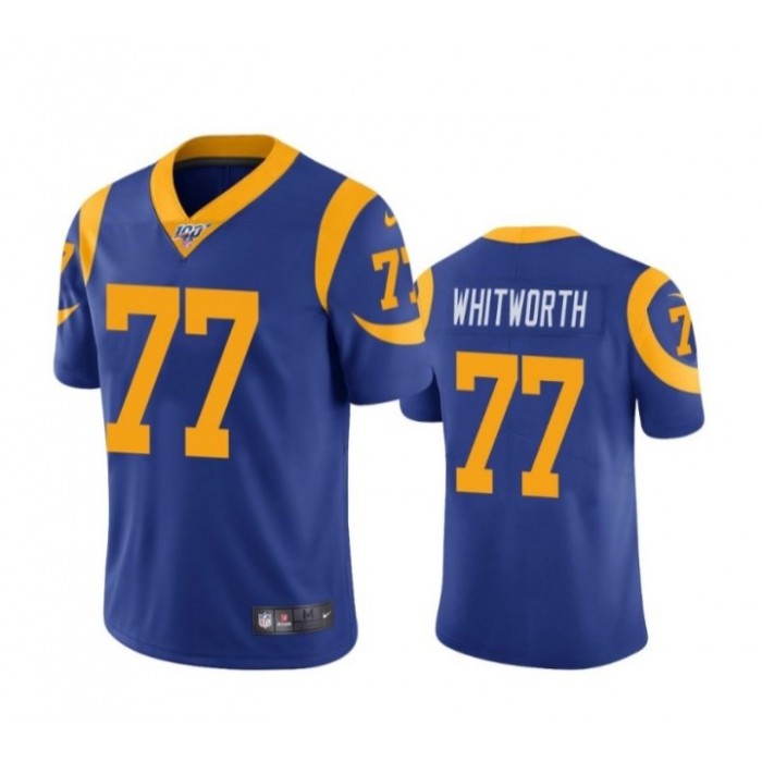 Nike Rams #77 Andrew Whitworth Royal Blue Alternate Men's Stitched NFL 100th Season Vapor Limited Jersey