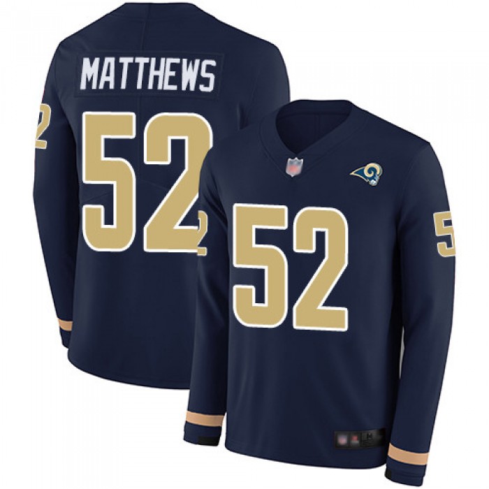 Men's Los Angeles Rams #52 Clay Matthews Navy Blue Team Color Men's Stitched Football Limited Therma Long Sleeve Jersey