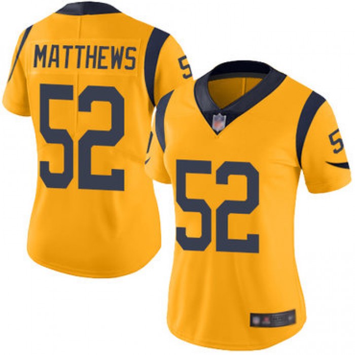 Rams #52 Clay Matthews Gold Women's Stitched Football Limited Rush Jersey