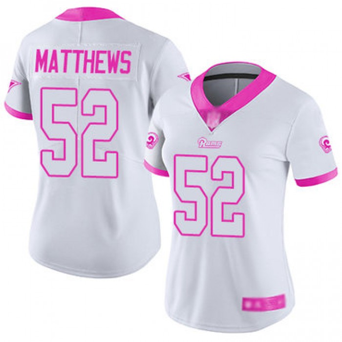 Rams #52 Clay Matthews White Pink Women's Stitched Football Limited Rush Fashion Jersey