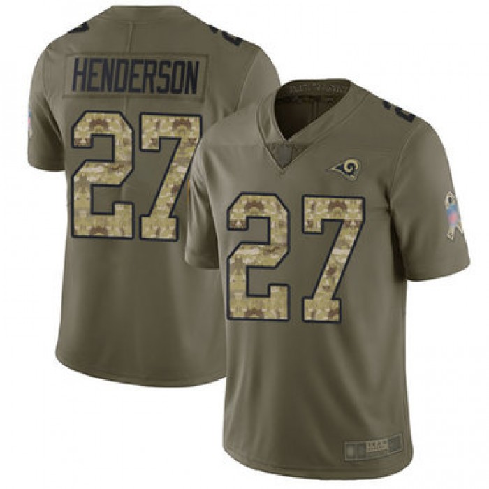 Rams #27 Darrell Henderson Olive Camo Men's Stitched Football Limited 2017 Salute To Service Jersey