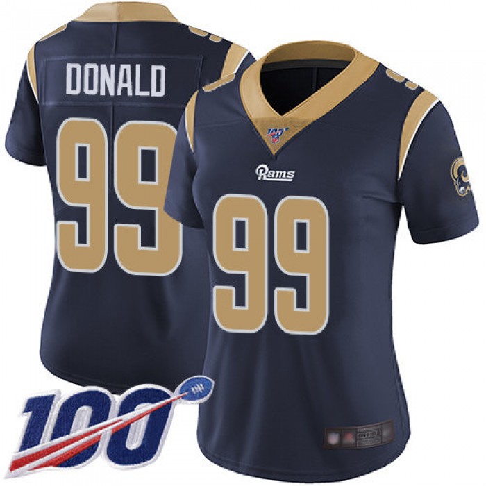 Nike Rams #99 Aaron Donald Navy Blue Team Color Women's Stitched NFL 100th Season Vapor Limited Jersey