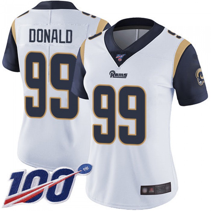 Nike Rams #99 Aaron Donald White Women's Stitched NFL 100th Season Vapor Limited Jersey