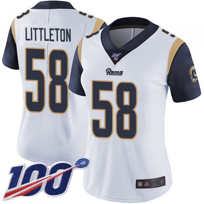 Nike Rams #58 Cory Littleton White Women's Stitched NFL 100th Season Vapor Limited Jersey