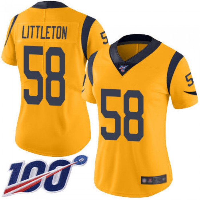 Nike Rams #58 Cory Littleton Gold Women's Stitched NFL Limited Rush 100th Season Jersey