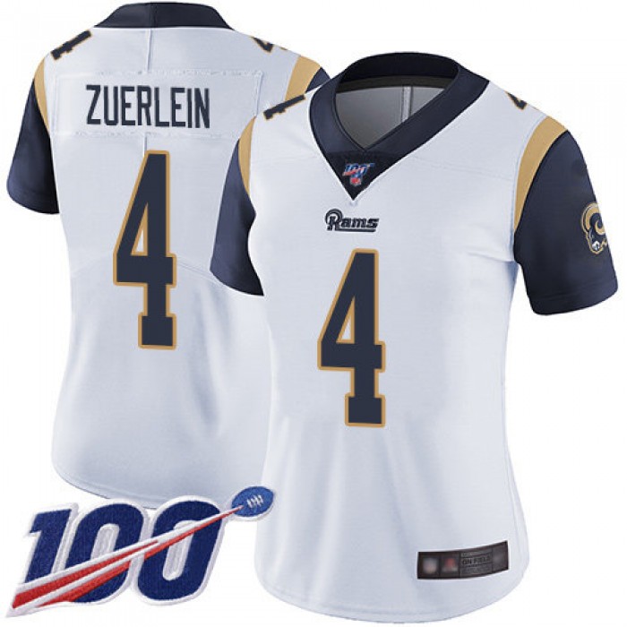 Nike Rams #4 Greg Zuerlein White Women's Stitched NFL 100th Season Vapor Limited Jersey