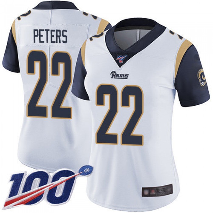 Nike Rams #22 Marcus Peters White Women's Stitched NFL 100th Season Vapor Limited Jersey