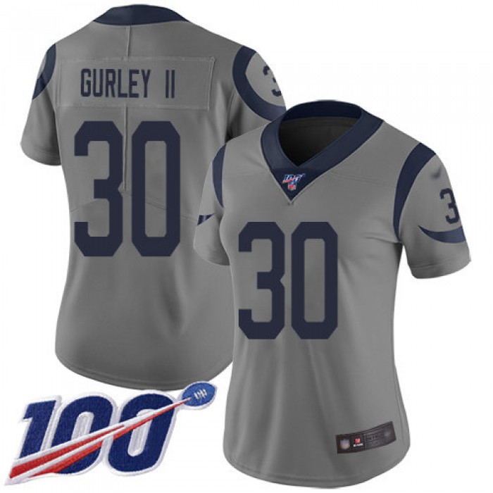 Nike Rams #30 Todd Gurley II Gray Women's Stitched NFL Limited Inverted Legend 100th Season Jersey