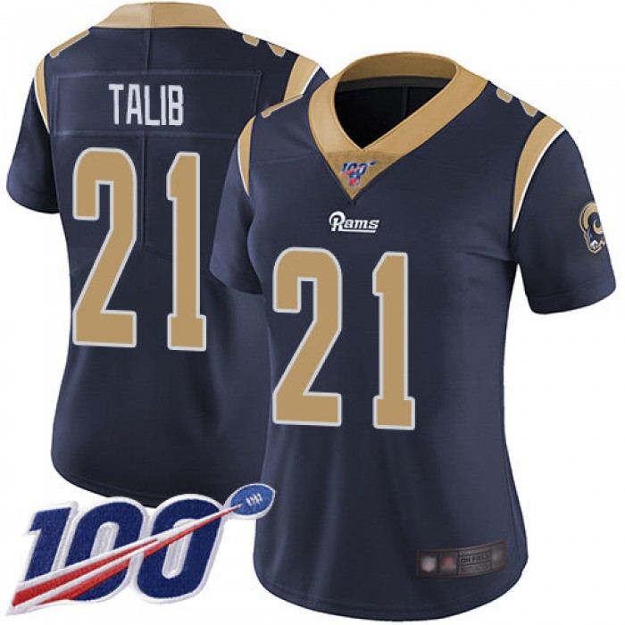 Nike Rams #21 Aqib Talib Navy Blue Team Color Women's Stitched NFL 100th Season Vapor Limited Jersey