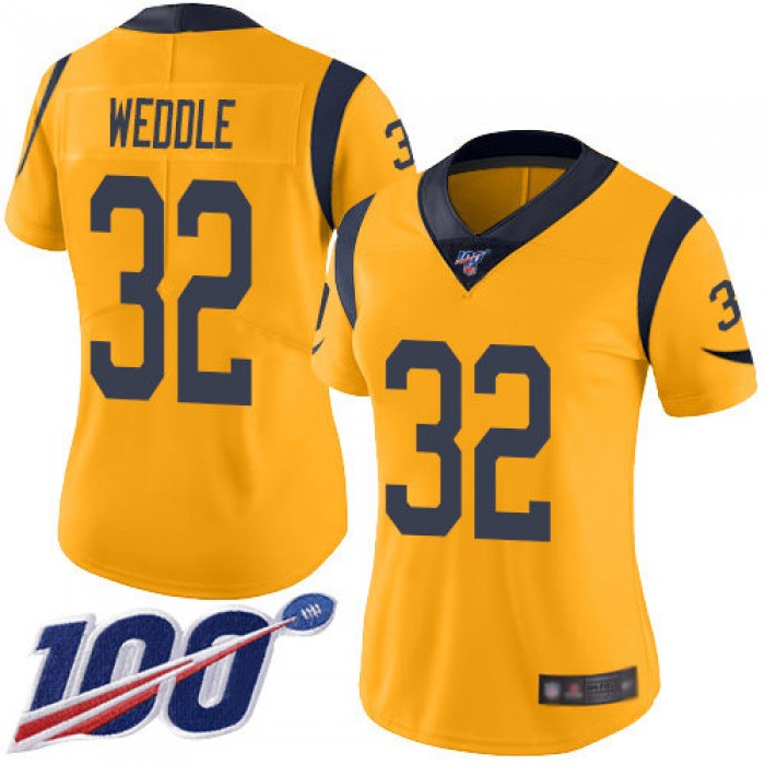 Nike Rams #32 Eric Weddle Gold Women's Stitched NFL Limited Rush 100th Season Jersey