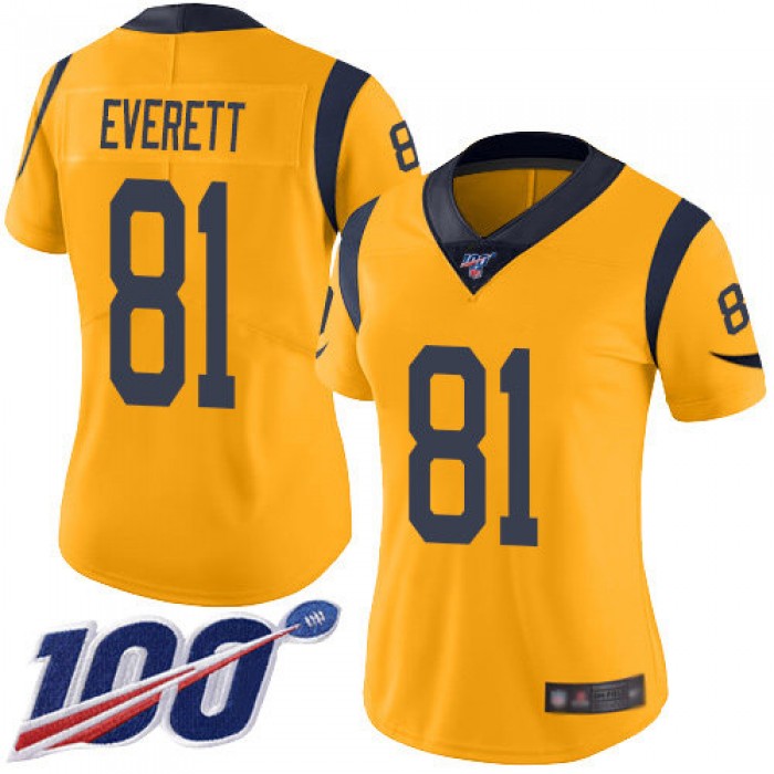 Nike Rams #81 Gerald Everett Gold Women's Stitched NFL Limited Rush 100th Season Jersey