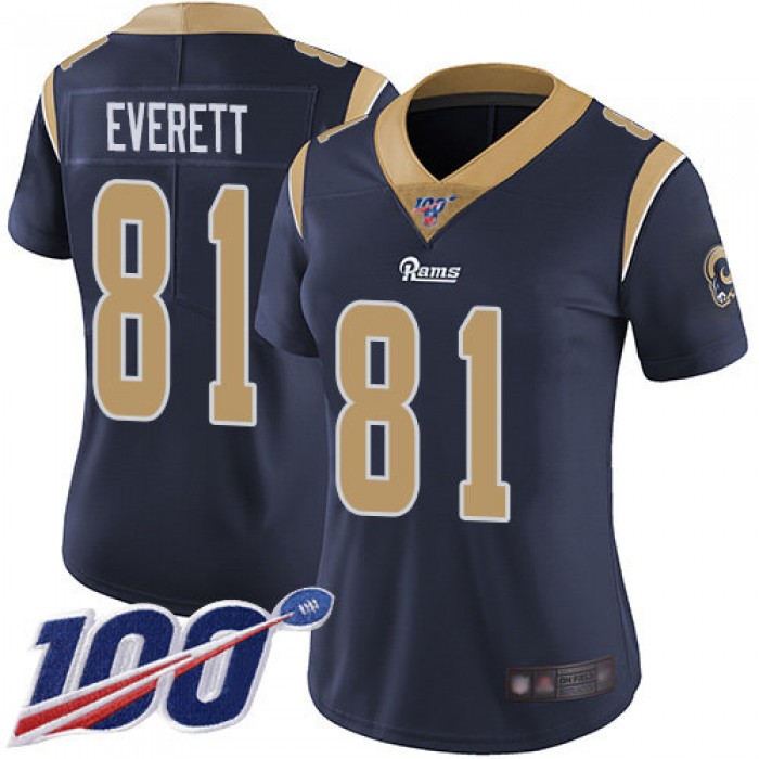 Nike Rams #81 Gerald Everett Navy Blue Team Color Women's Stitched NFL 100th Season Vapor Limited Jersey
