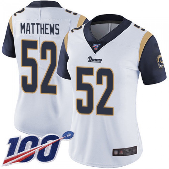 Rams #52 Clay Matthews White Women's Stitched Football 100th Season Vapor Limited Jersey