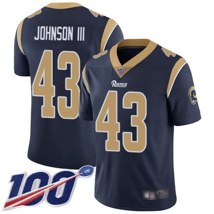 Rams #43 John Johnson III Navy Blue Team Color Men's Stitched Football 100th Season Vapor Limited Jersey