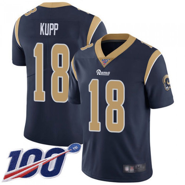 Nike Rams #18 Cooper Kupp Navy Blue Team Color Men's Stitched NFL 100th Season Vapor Limited Jersey