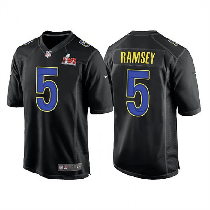 Men's Los Angeles Rams #5 Jalen Ramsey 2022 Black Super Bowl LVI Game Stitched Jersey