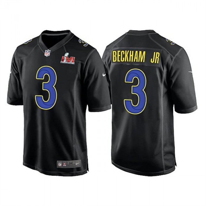 Men's Los Angeles Rams #3 Odell Beckham Jr. 2022 Black Super Bowl LVI Game Stitched Jersey