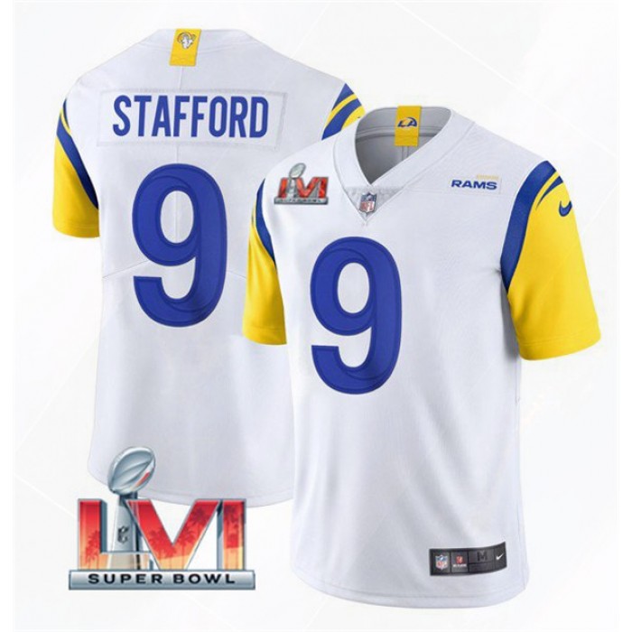 Men's Los Angeles Rams #9 Matthew Stafford 2022 White Super Bowl LVI Vapor Limited Stitched Jersey