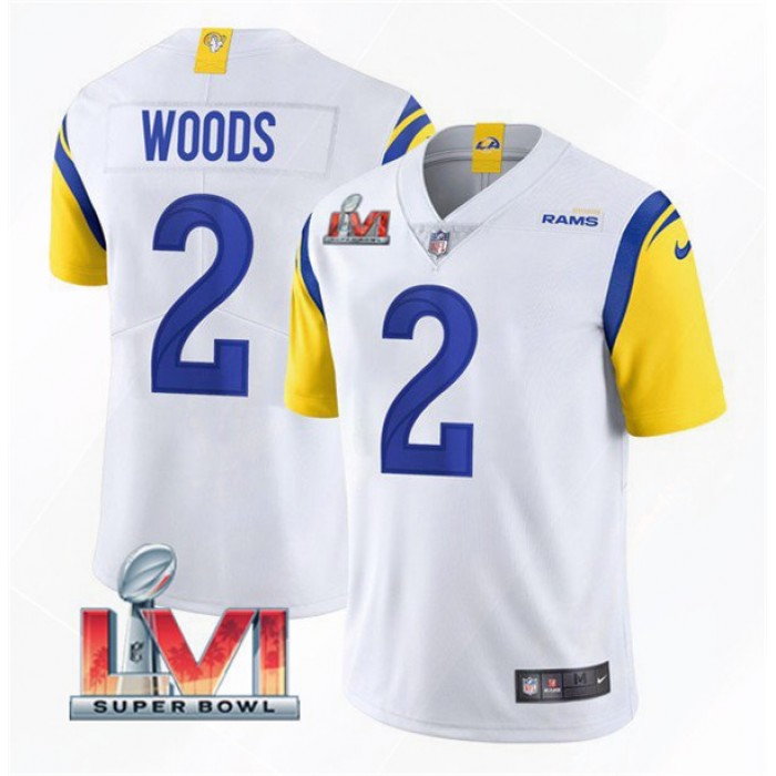 Men's Los Angeles Rams #2 Robert Woods 2022 White Super Bowl LVI Vapor Limited Stitched Jersey