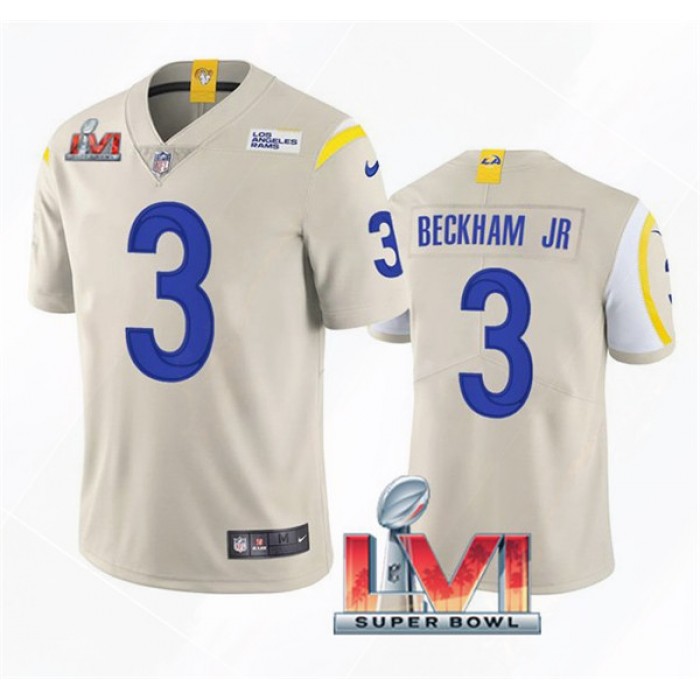 Men's Los Angeles Rams #3  Odell Beckham Jr. 2022 Bone Super Bowl LVI Vapor Limited Stitched Jersey