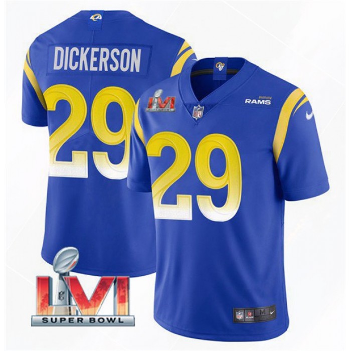 Men's Los Angeles Rams #29 Eric Dickerson 2022 Royal Super Bowl LVI Vapor Limited Stitched Jersey
