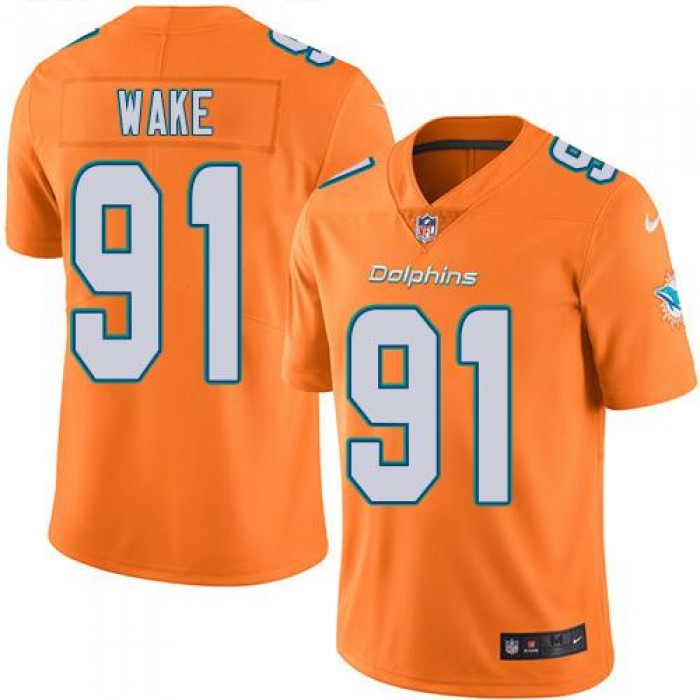 Nike Miami Dolphins #91 Cameron Wake Orange Men's Stitched NFL Limited Rush Jersey