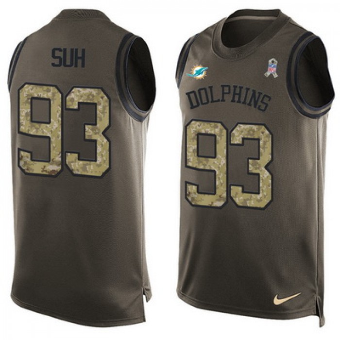 Men's Miami Dolphins #93 Ndamukong Suh Green Salute to Service Hot Pressing Player Name & Number Nike NFL Tank Top Jersey